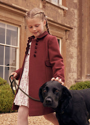 Single Breasted Scallop Detail Coat In Burgundy (12mths-12yrs) COATS from Pepa London