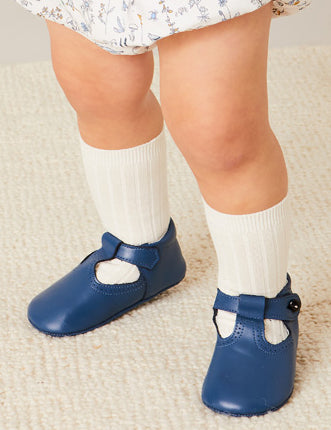 Leather T-Bar Pram Shoes in Classic Blue (17-20EU) Shoes from Pepa London