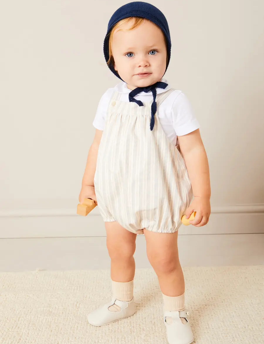 Brompton Stripe Romper in Beige (3mths-2yrs) ROMPERS from Pepa London