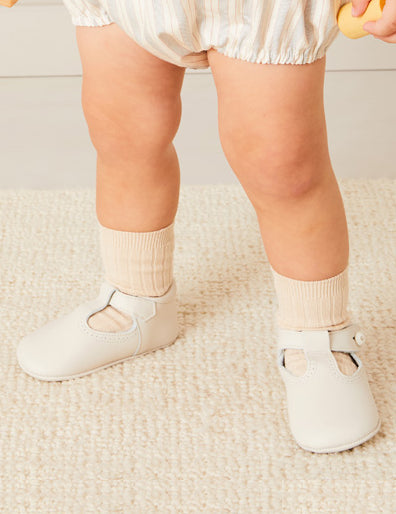 T-Bar Leather Pram Shoes in Ivory (17-20EU) Shoes from Pepa London
