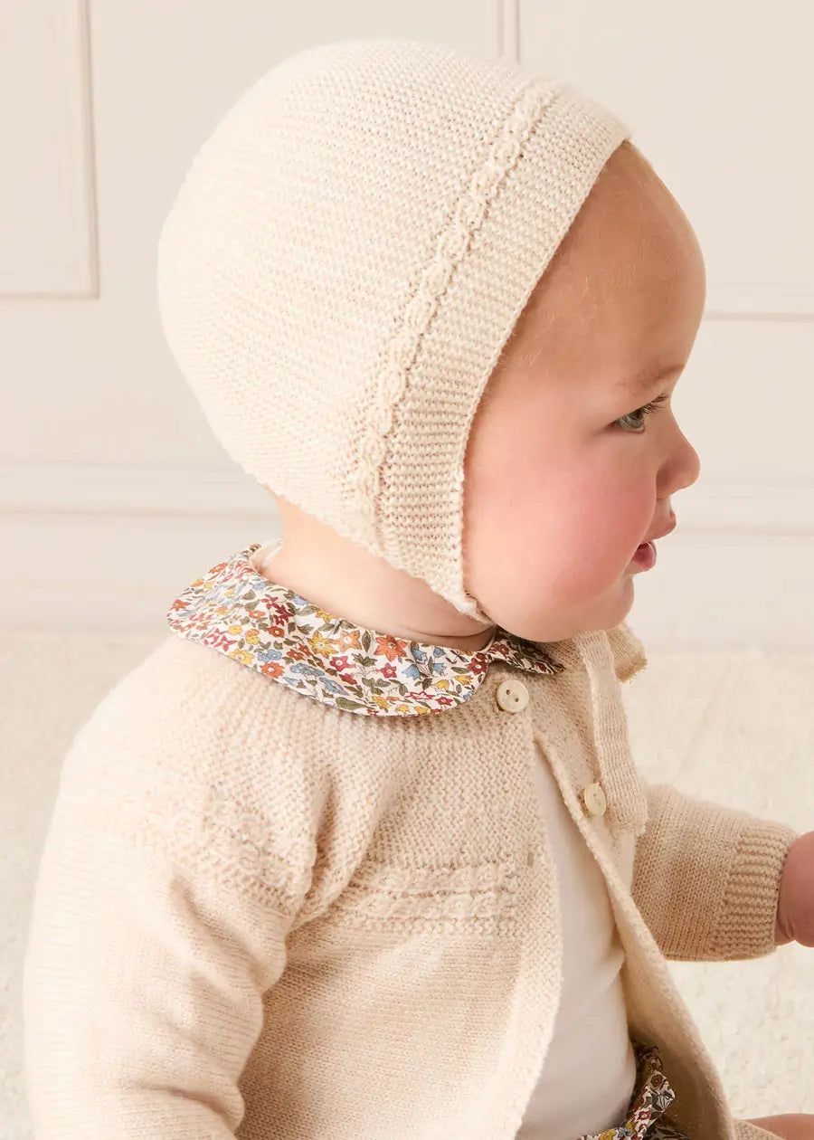 Openwork Cable Knit Bonnet in Cream (S-L) Bonnets from Pepa London
