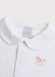 Newborn All-In-One With Rocking Horse Embroidery In Pink (1-6mths) Tops & Bodysuits  from Pepa London