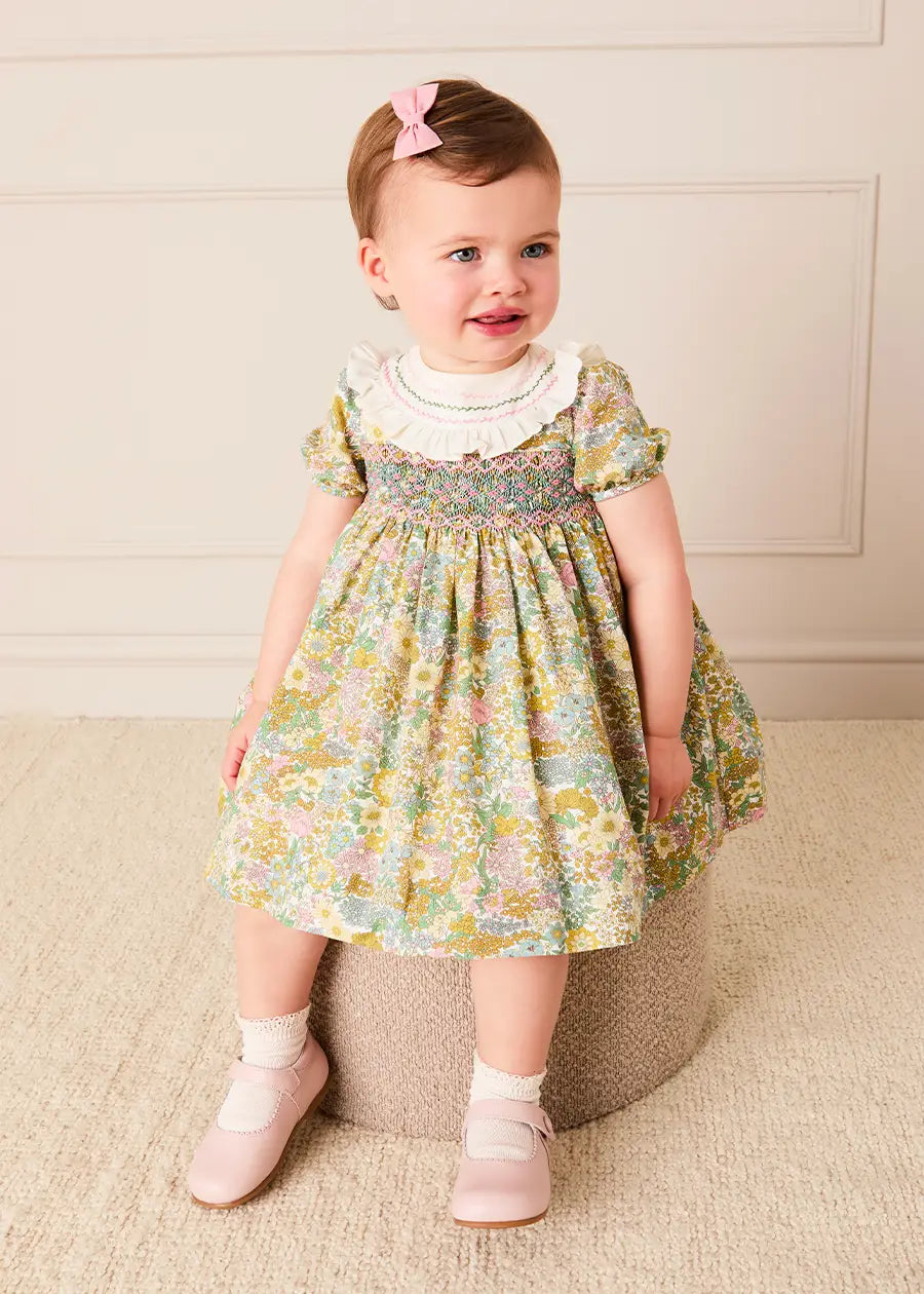 Charlotte Floral Smocked Dress With Bloomers in Green | Pepa London Charlotte Floral Smocked Dress With Bloomers in Green | Pepa London