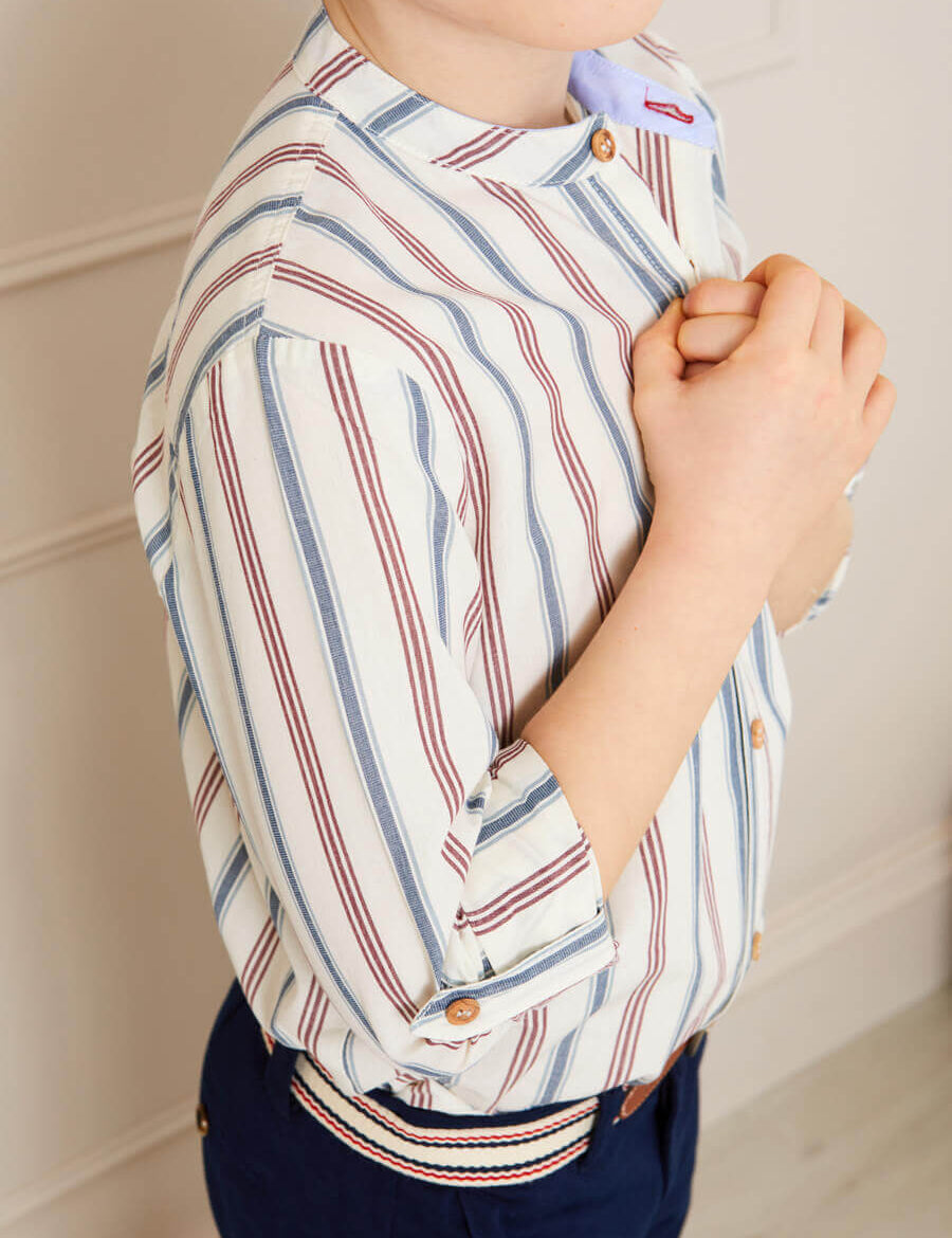 Striped Polo Collar Long Sleeve Shirt in Red (4-10yrs) Shirts from Pepa London