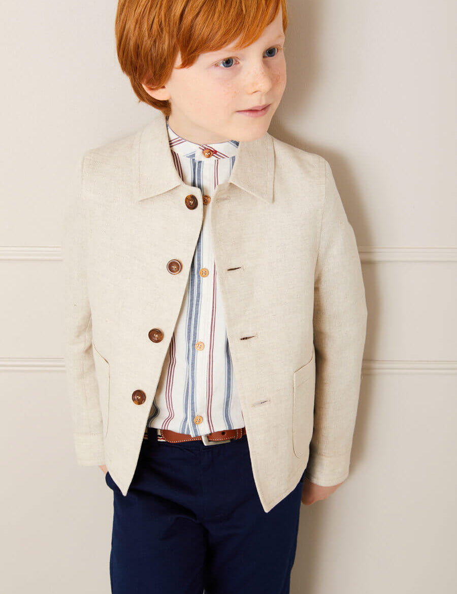 Polo Collar Button Down Jacket in Beige (4-10yrs) Coats from Pepa London