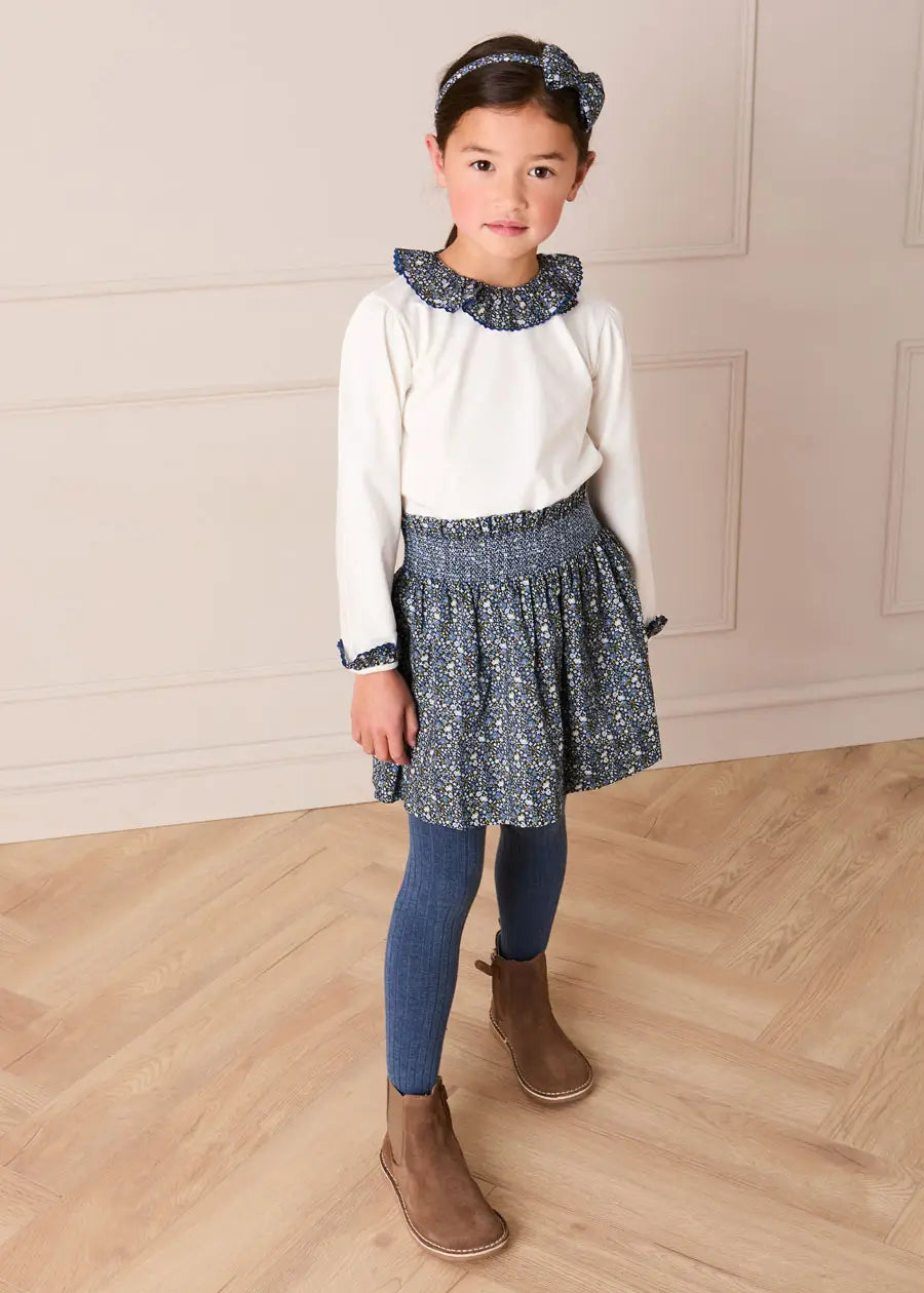 Lydia Floral Smocked Waist Skirt in Navy (4-10yrs) Skirts from Pepa London