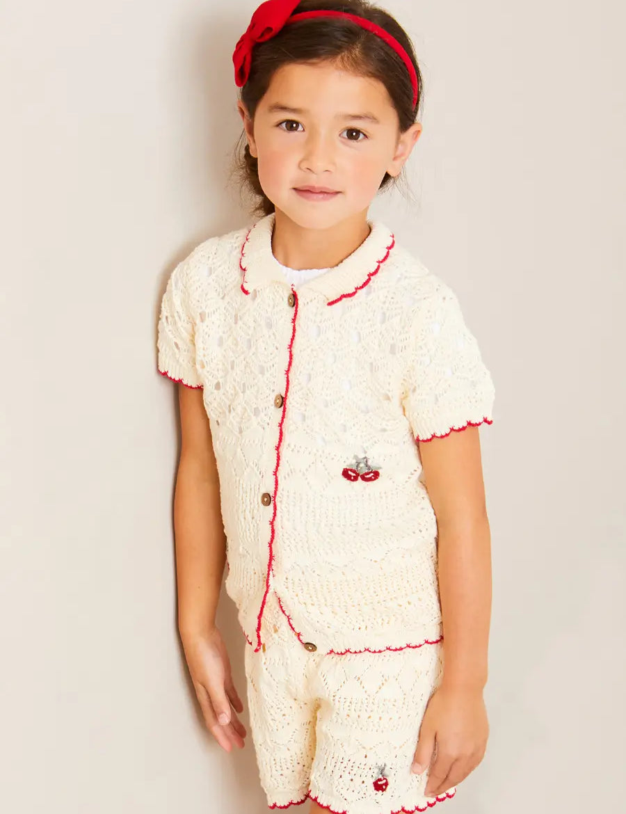 Crochet Cherry Detail Shorts in Beige (4-10yrs) SHORTS from Pepa London