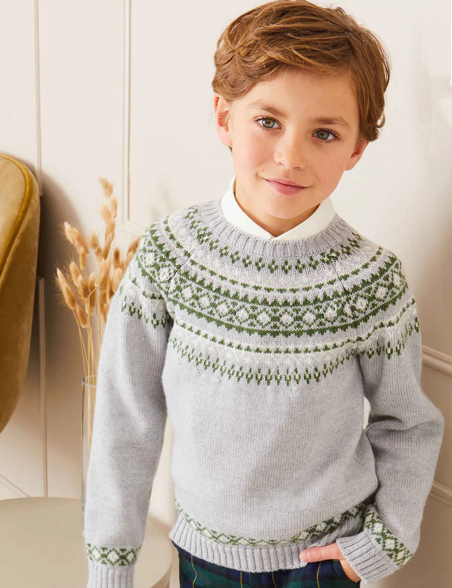 Fair Isle Merino Wool Jumper in Grey (4-10yrs) Knitwear from Pepa London