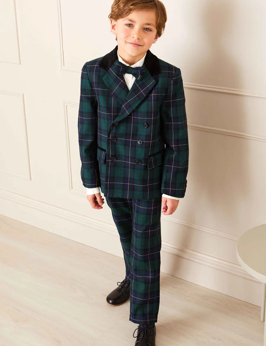Windsor Tartan Double Breasted Blazer in Green (4-10yrs) Coats from Pepa London