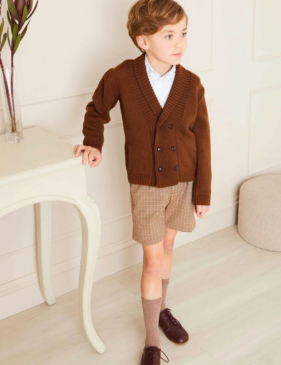 Shawl Neck Cardigan in Caramel (2-10yrs) Knitwear from Pepa London