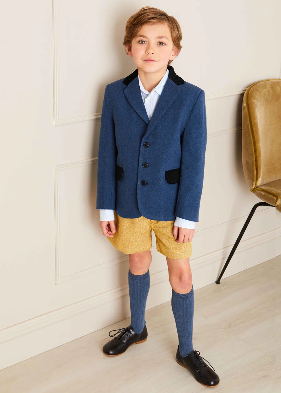 Wool and Velvet Blazer in Blue Boy Look Look  from Pepa London