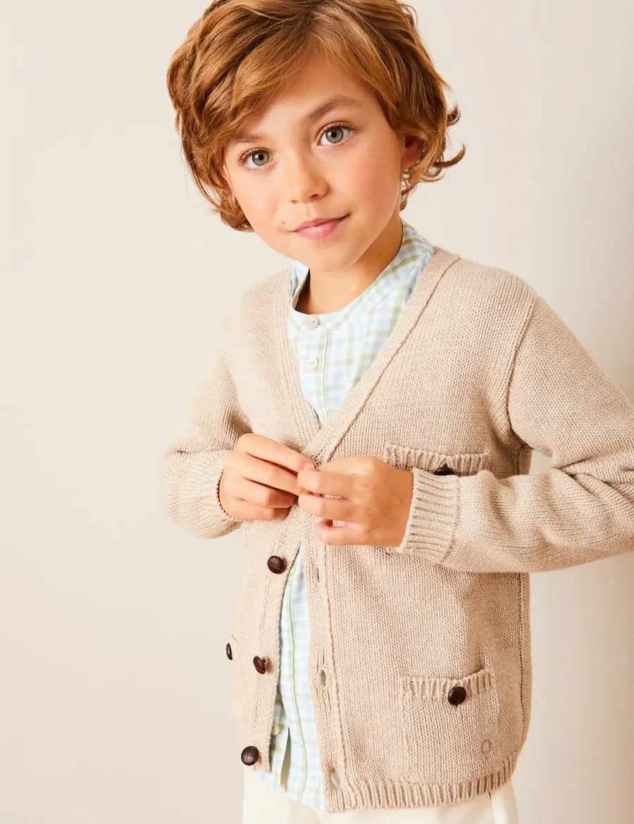 Safari Button Detail Cardigan in Camel (4-10yrs) KNITWEAR from Pepa London