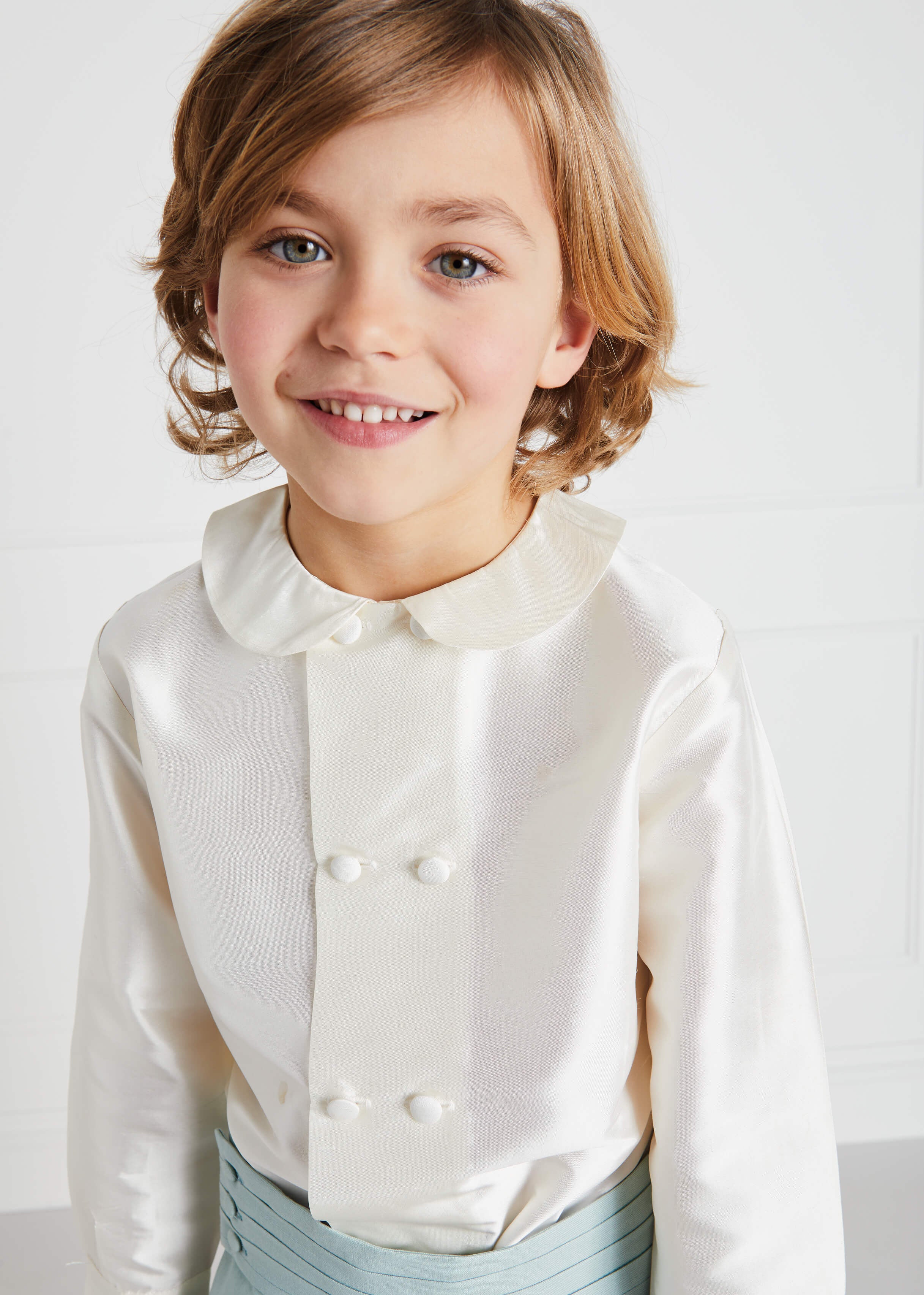 Boy's white double-breasted Peter Pan collar silk shirt (12mths-10yrs) Shirts  from Pepa London