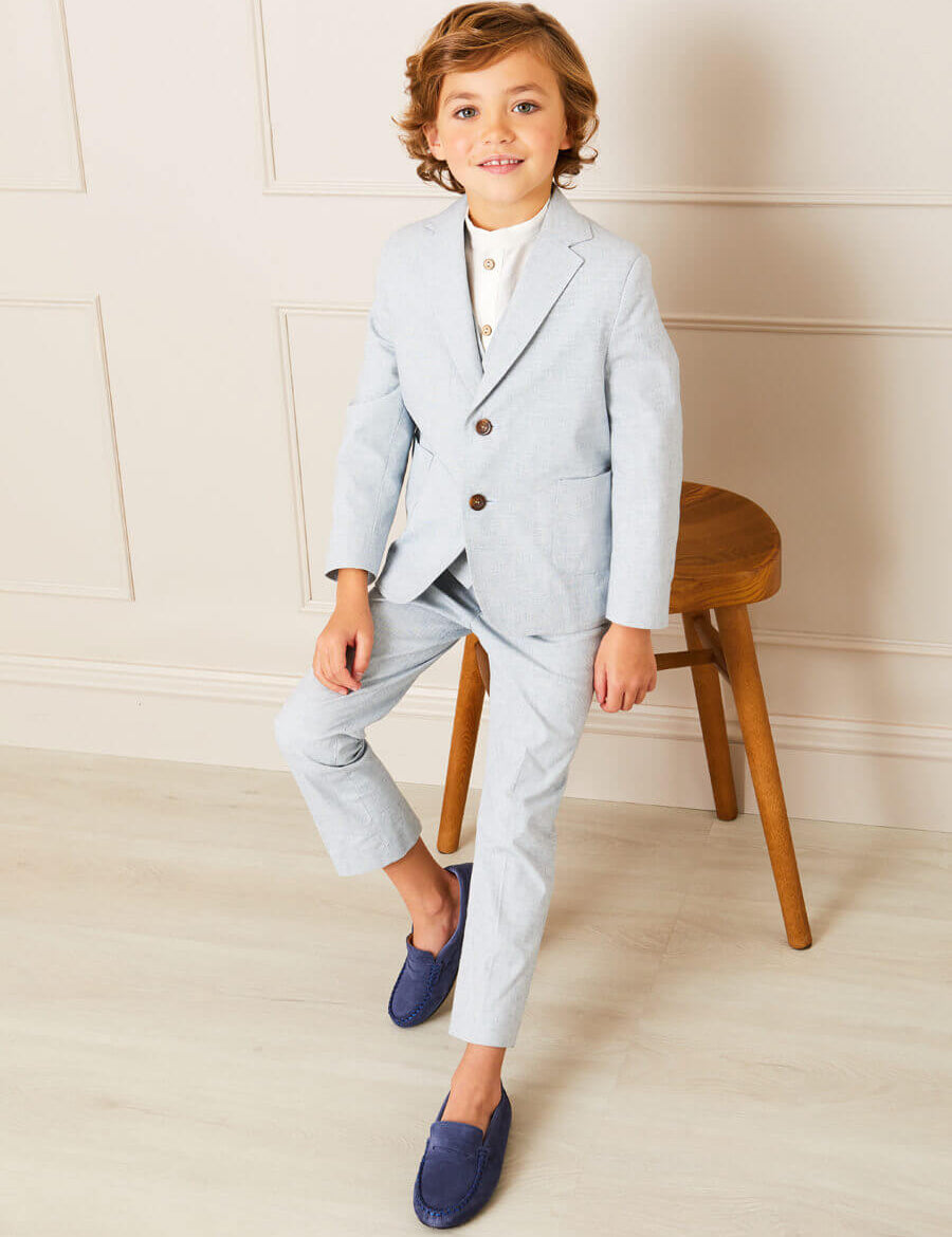 Plain Light Linen Suit Trousers in Blue (4-10yrs) Trousers from Pepa London