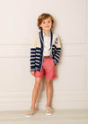 Anchor Motif Striped Cable Knit Cardigan in Navy (2-10yrs) Knitwear  from Pepa London