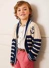 Anchor Motif Striped Cable Knit Cardigan in Navy (2-10yrs) Knitwear  from Pepa London