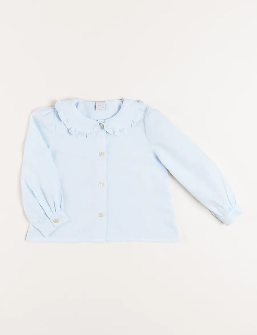 Ruffle Trim Long Sleeve Blouse in Blue (18mths-10yrs) Blouses from Pepa London