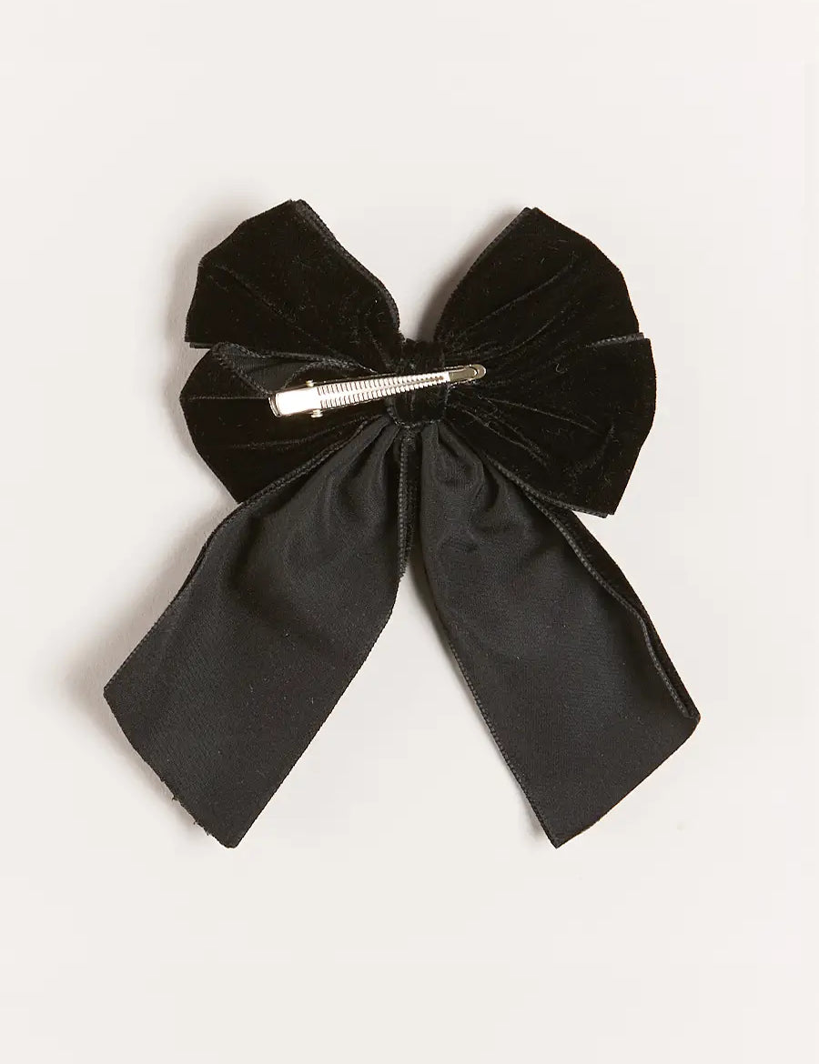 Velvet Long Bow Clip in Black Hair Accessories from Pepa London