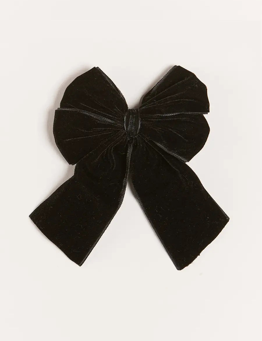 Velvet Long Bow Clip in Black Hair Accessories from Pepa London