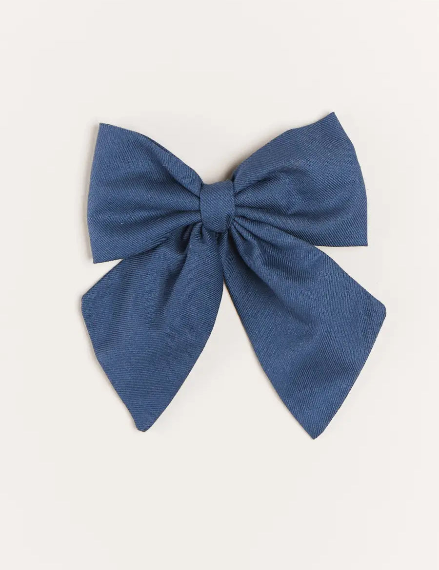 Plain Long Bow Clip in Royal Blue Hair Accessories from Pepa London