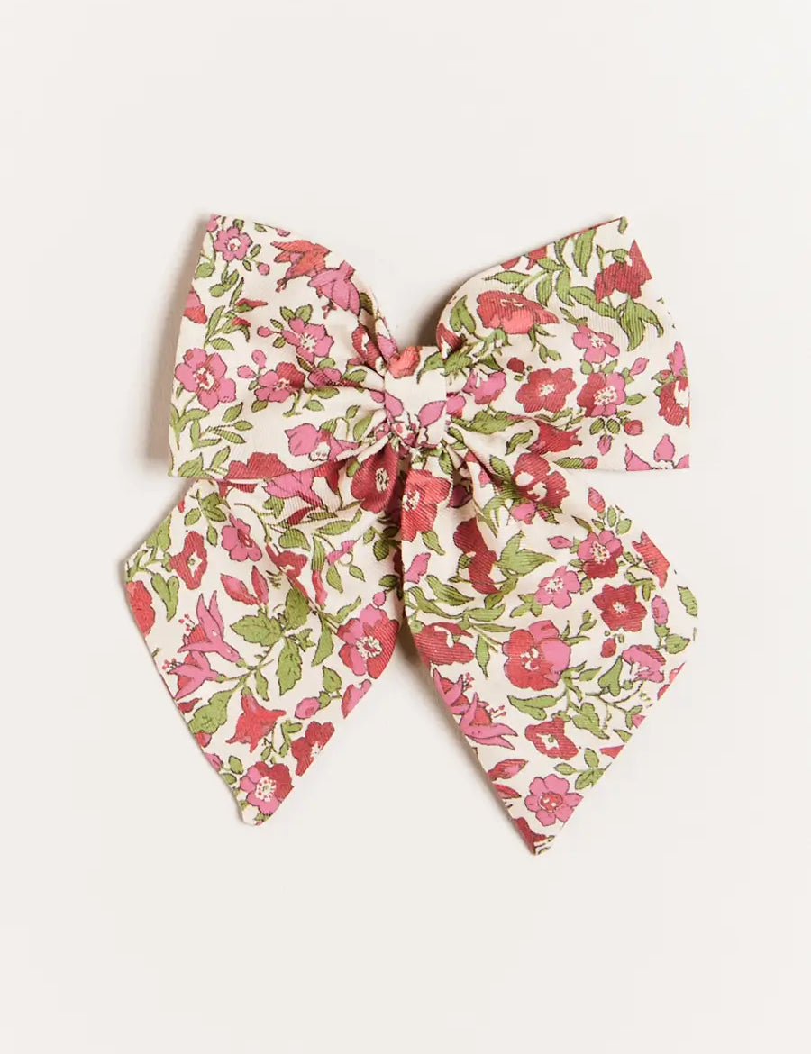 Daphne Floral Long Bow Clip in Raspberry Hair Accessories from Pepa London