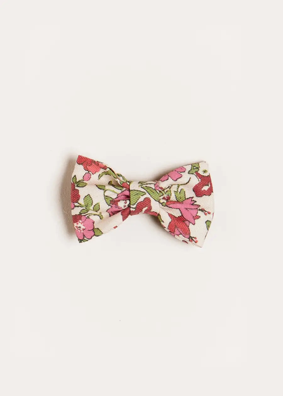 Daphne Floral Small Bow Clip in Raspberry Hair Accessories from Pepa London