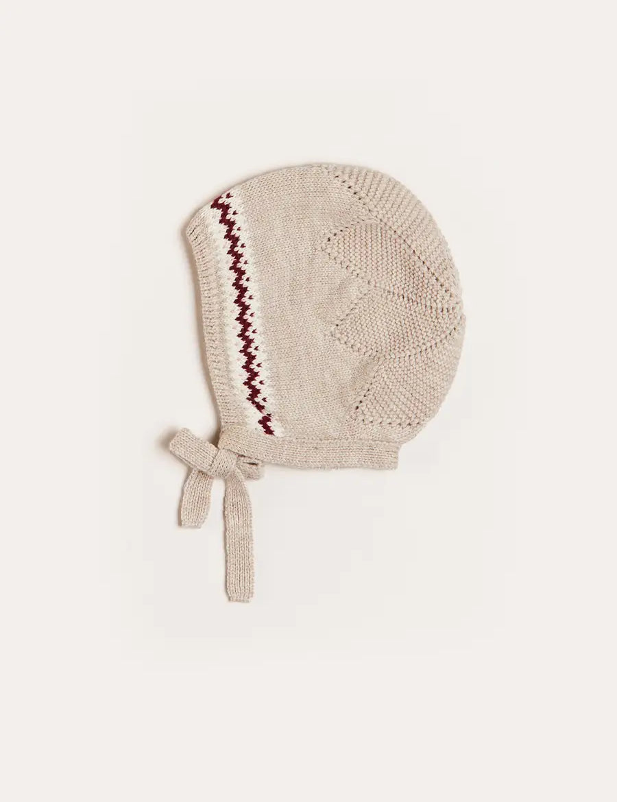Fair Isle Detail Knitted Bonnet in Beige (S-L) Knitted Acc from Pepa London