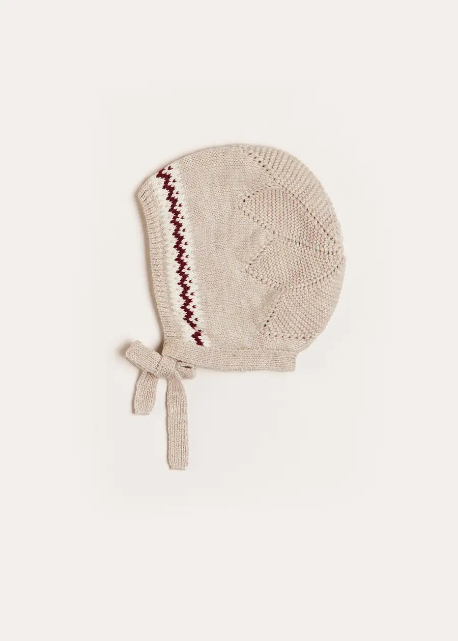 Fair Isle Detail Knitted Bonnet in Beige (S-L) Knitted Acc from Pepa London