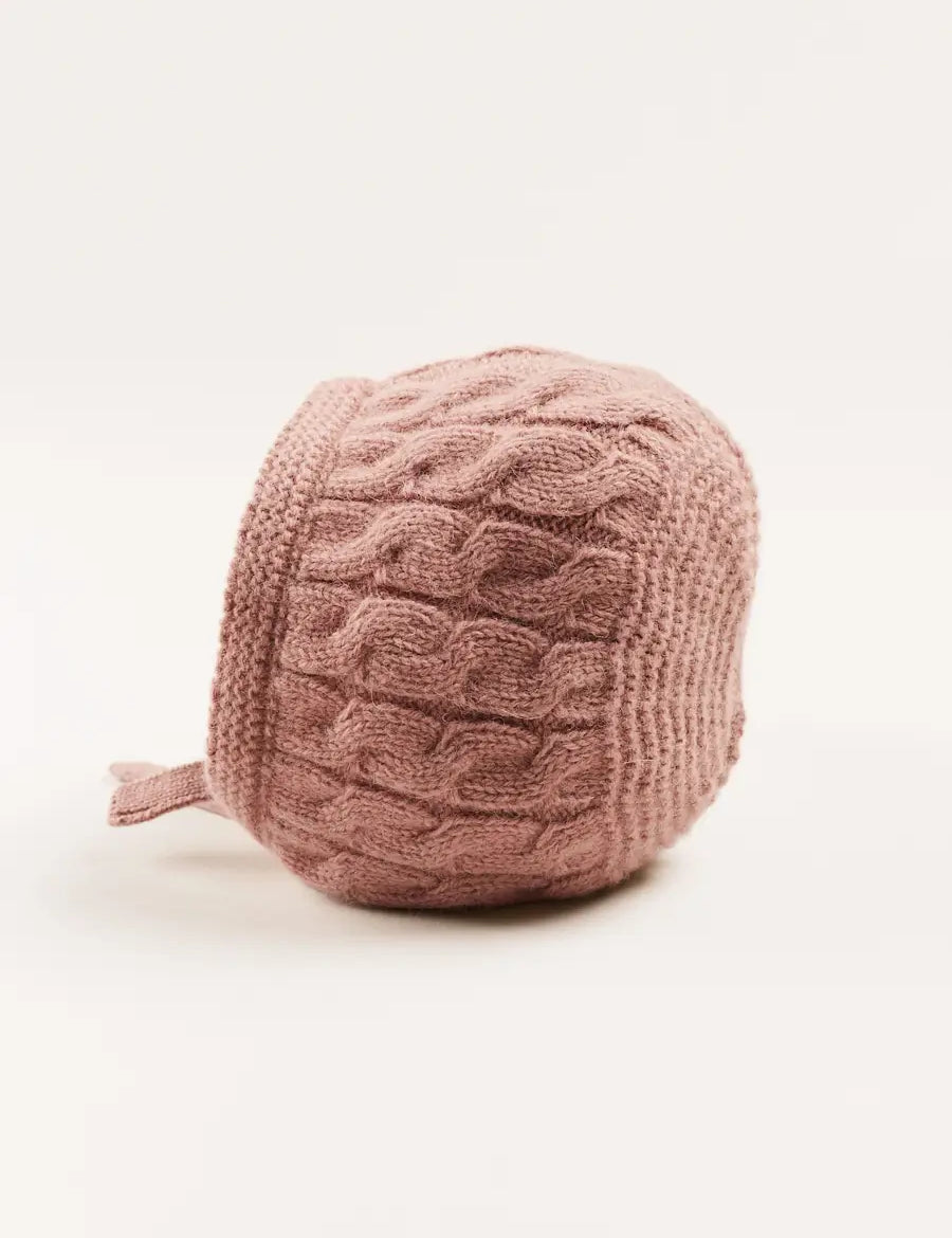 Cable Detail Knitted Bonnet in Pink (S-L) Knitted Acc from Pepa London