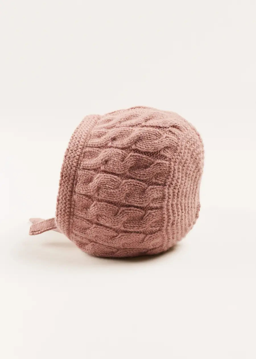 Cable Detail Knitted Bonnet in Pink (S-L) Knitted Acc from Pepa London