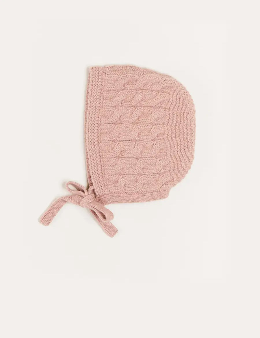 Cable Detail Knitted Bonnet in Pink (S-L) Knitted Acc from Pepa London