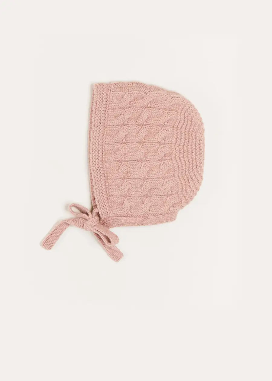 Cable Detail Knitted Bonnet in Pink (S-L) Knitted Acc from Pepa London