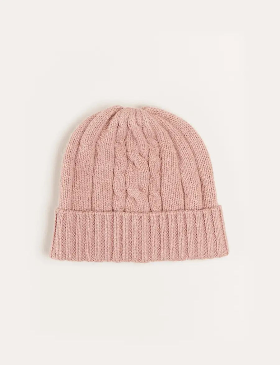Cable Detail Knitted Hat in Pink (S-L) Accessories from Pepa London