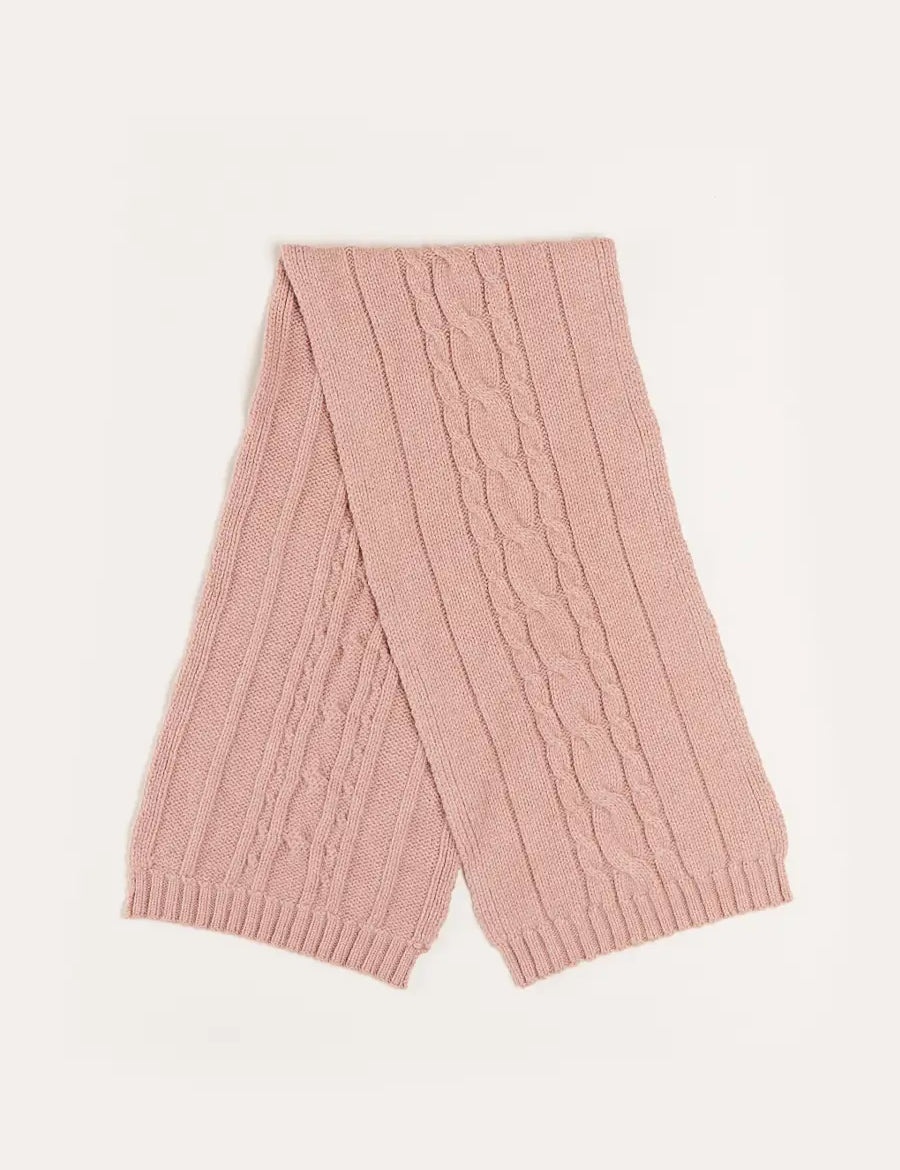 Cable Detail Knitted Scarf in Pink Accessories from Pepa London