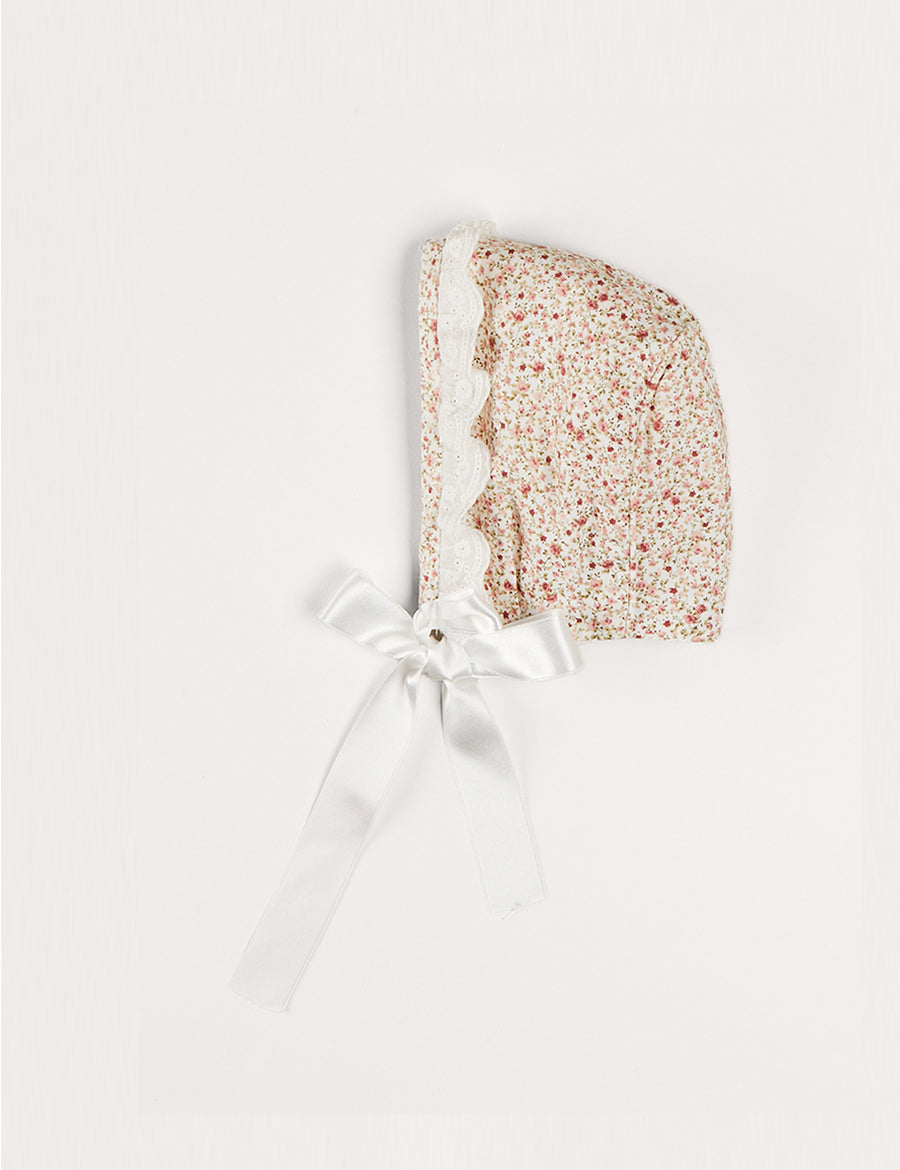 Ophelia Floral Lace Trim Bonnet in Pink (S-M) Knitted Acc from Pepa London