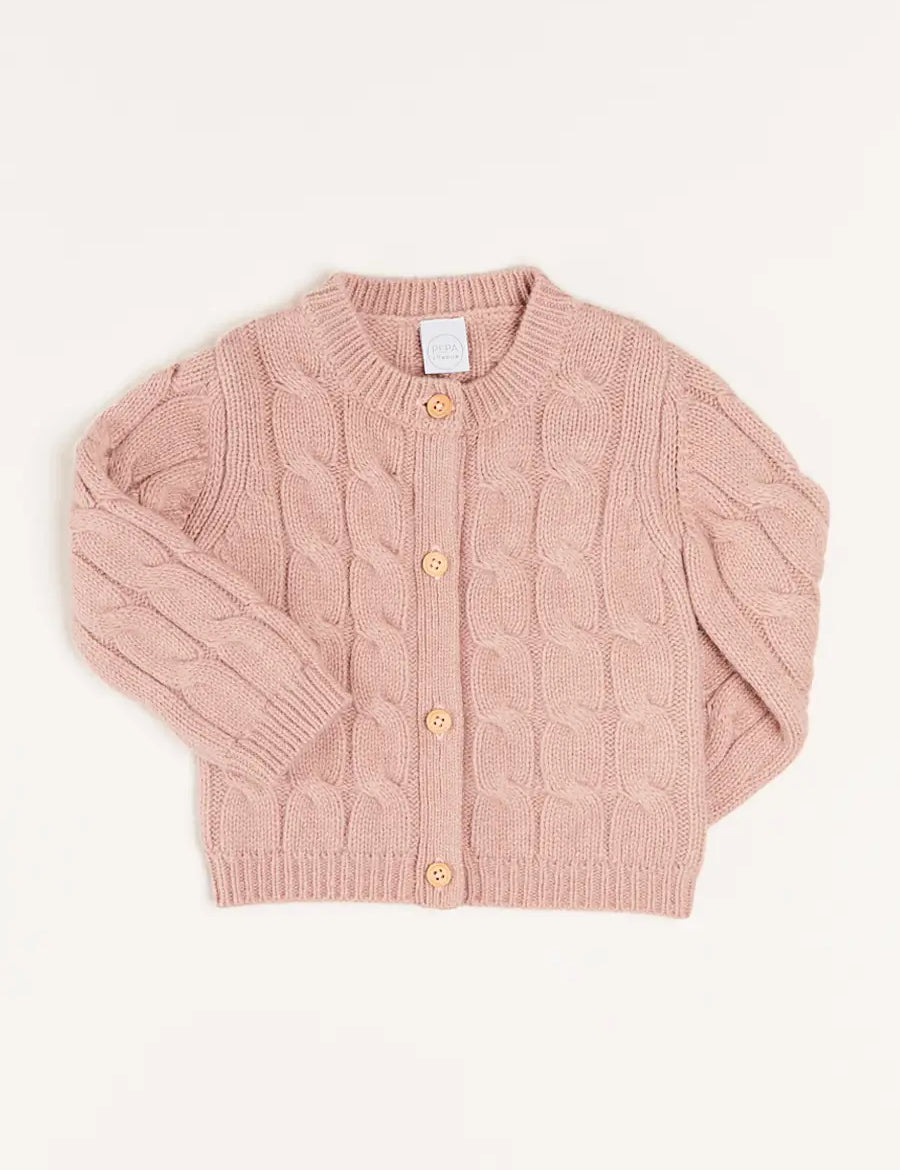 Chunky Cable Detail Cardigan in Pink (6mths-10yrs) Knitwear from Pepa London