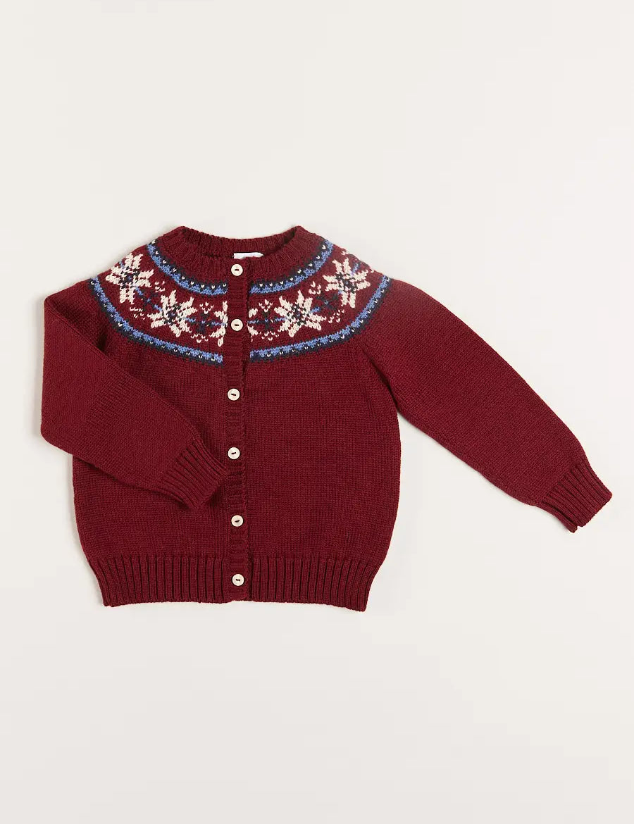 Fair Isle Cardigan in Burgundy (12mths-10yrs) Knitwear from Pepa London
