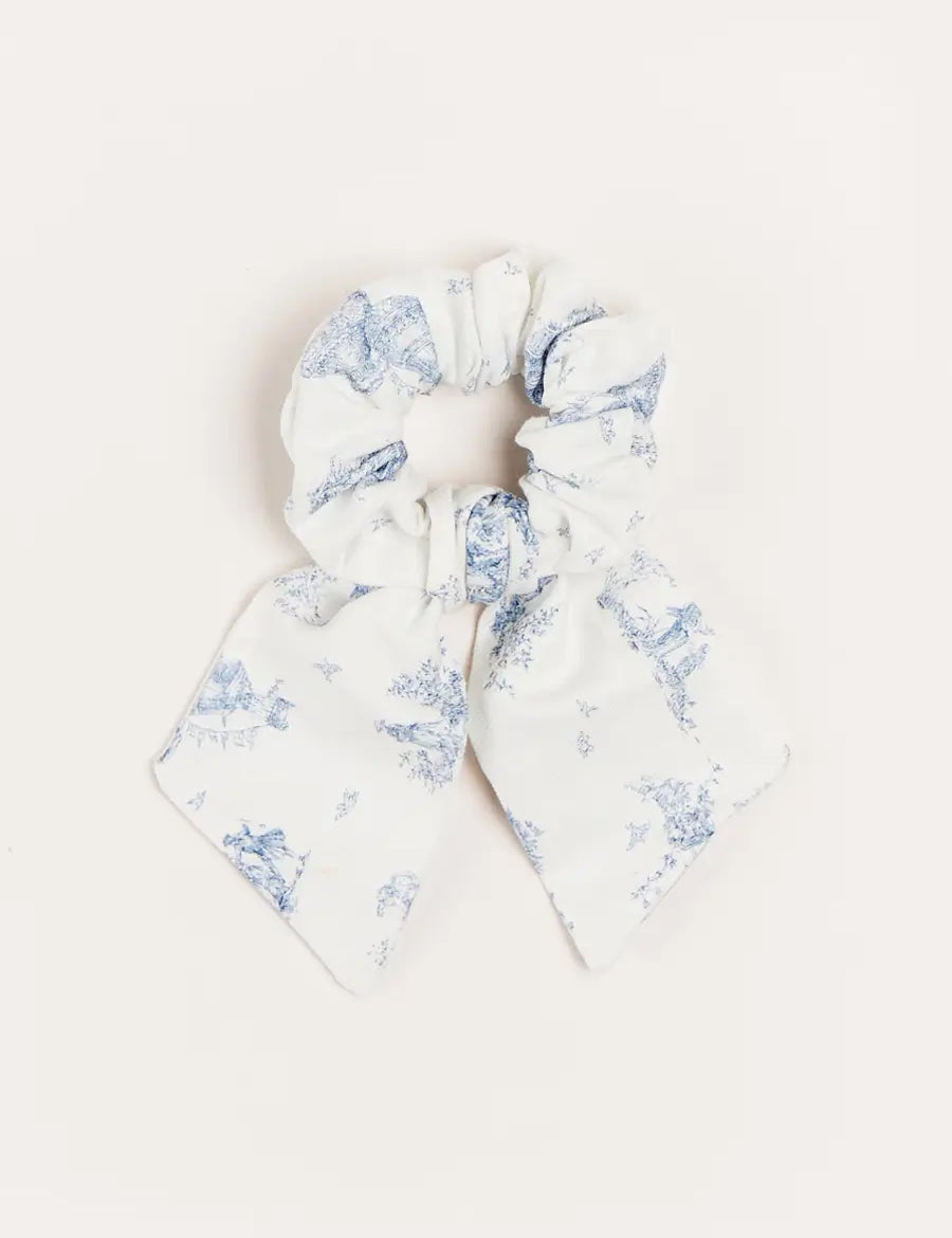 Toile Scrunchie in Blue Hair Accessories from Pepa London