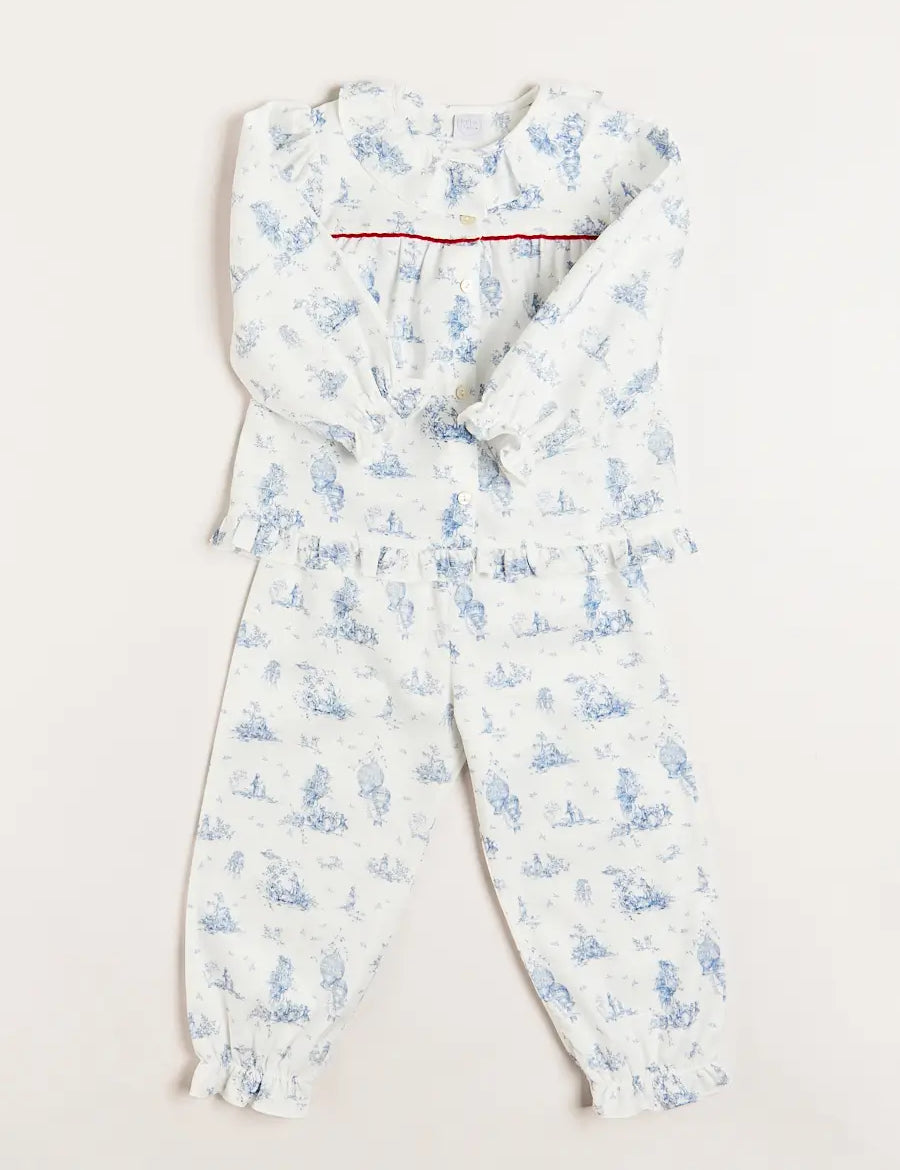 Toile Ruffle Collar Pyjamas in Blue (18mths-10yrs) Nightwear from Pepa London