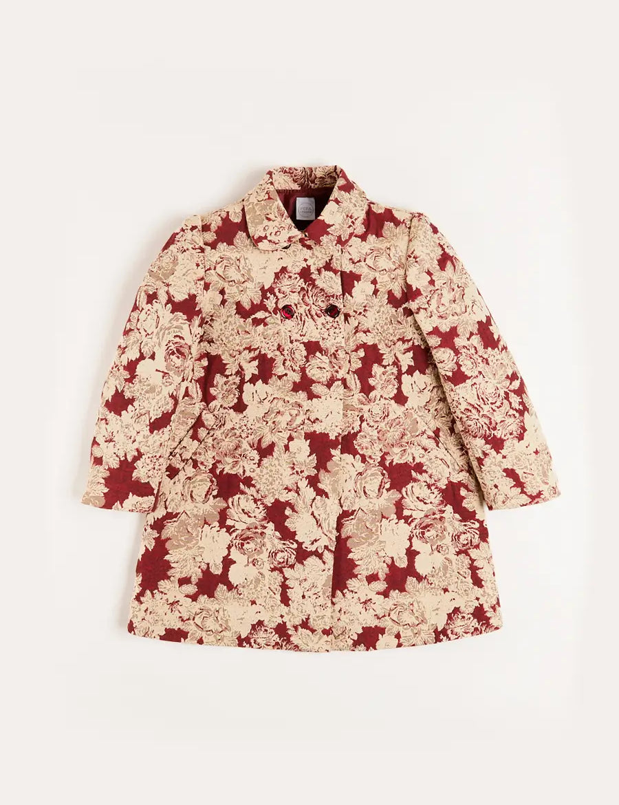 Eleanor Floral Jaquard Coat in Burgundy (4-10yrs) Coats from Pepa London
