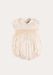 Classic Off-White Pink Hand Smocked Romper (3-18mths) Rompers from Pepa London