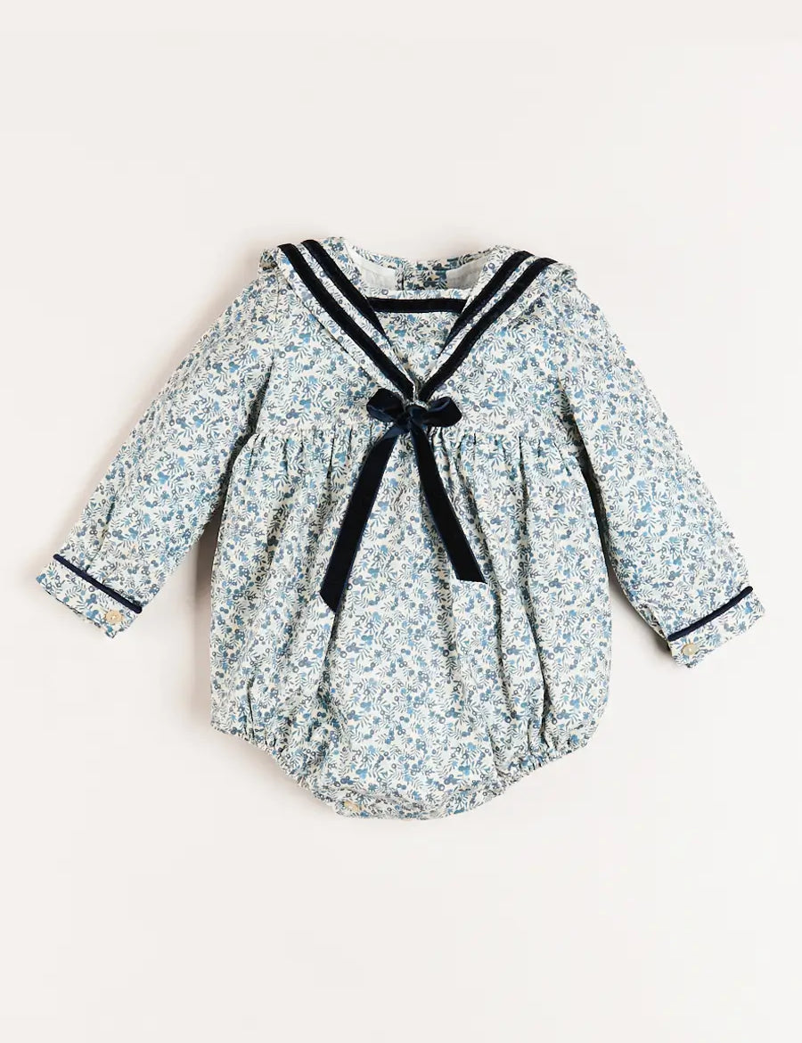 Evelyn Floral Mariner Romper in Blue (6mths-2yrs) Rompers from Pepa London