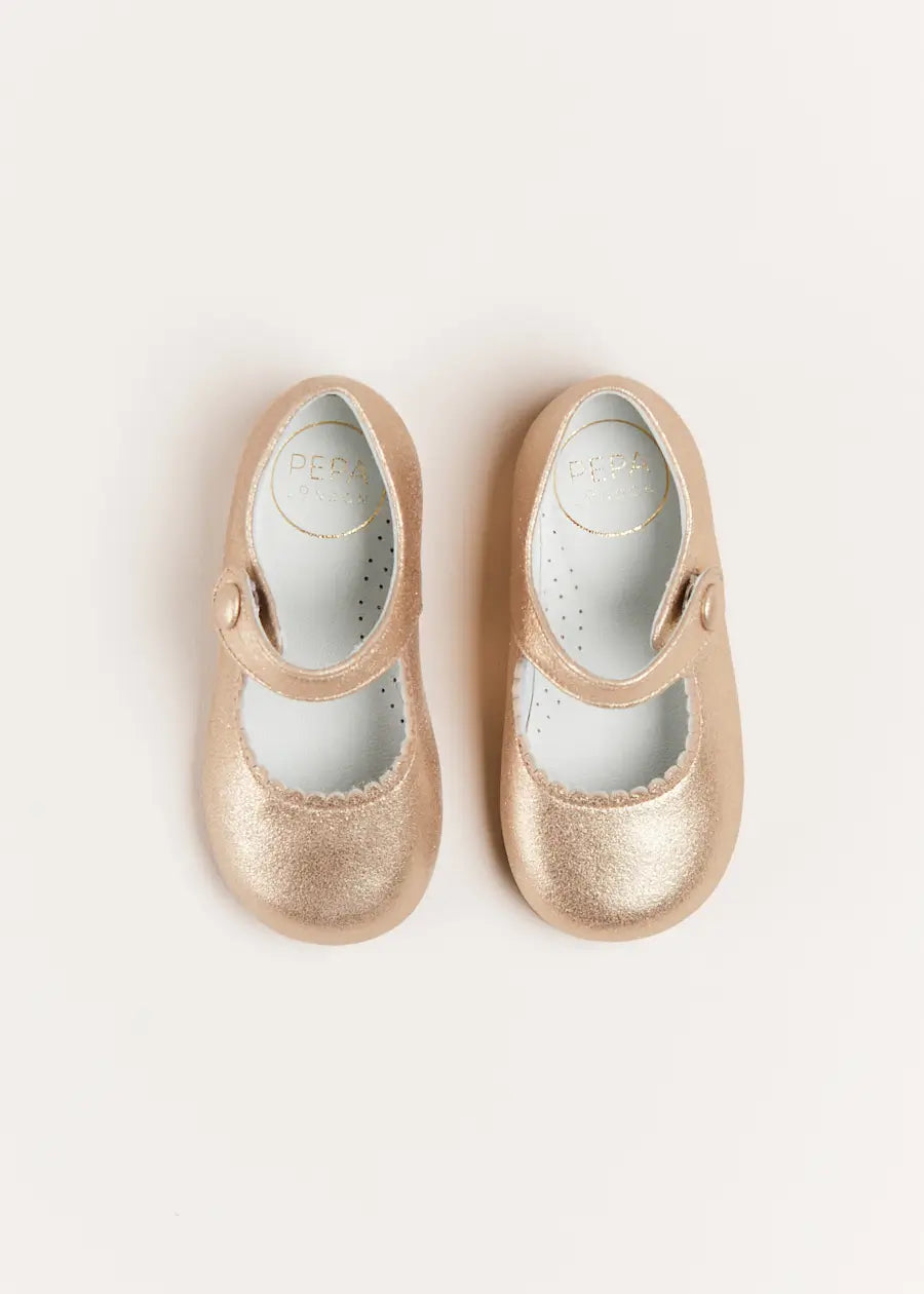 Leather Mary Jane Baby Shoes in Gold 20 26EU