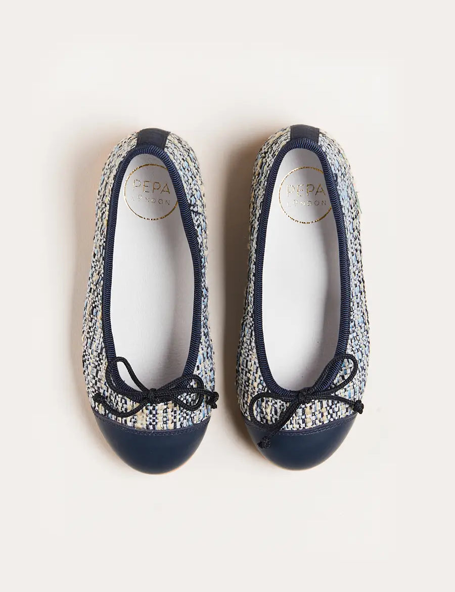 Walton Boucle Ballerina Shoes in Blue (24-34EU) Shoes from Pepa London