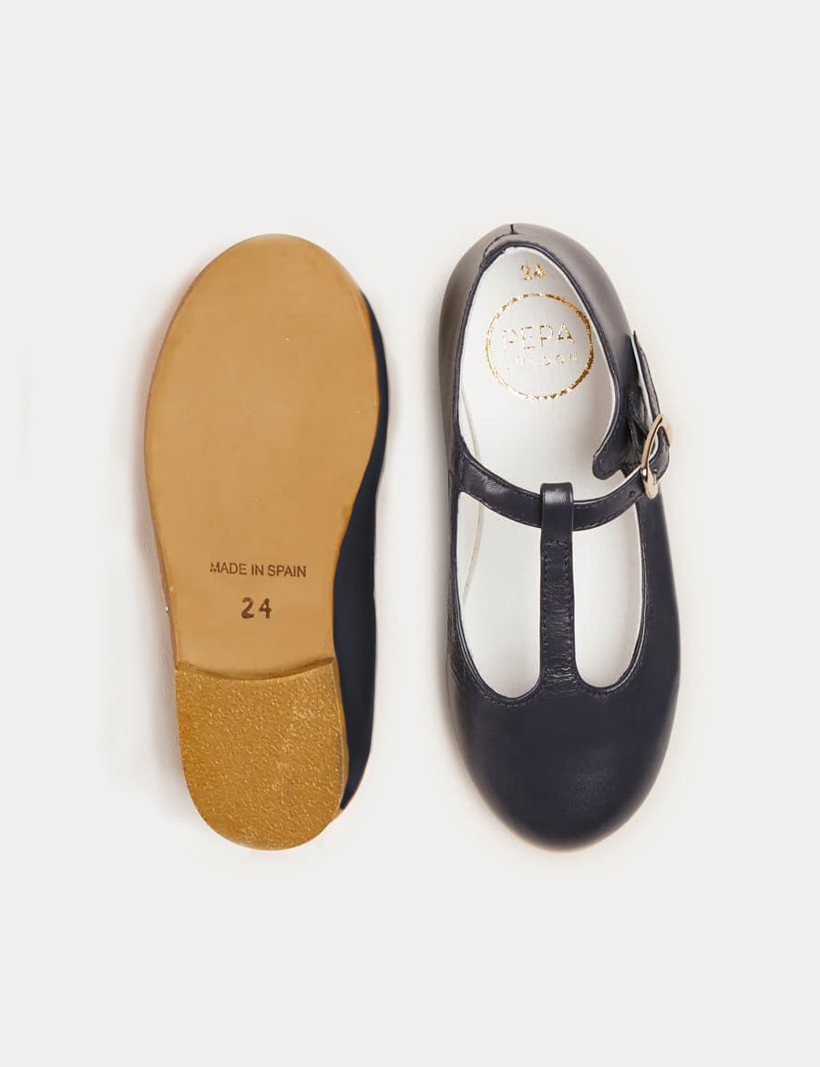 Leather Plain Charlotte Shoes in Navy (24-34EU) SHOES from Pepa London