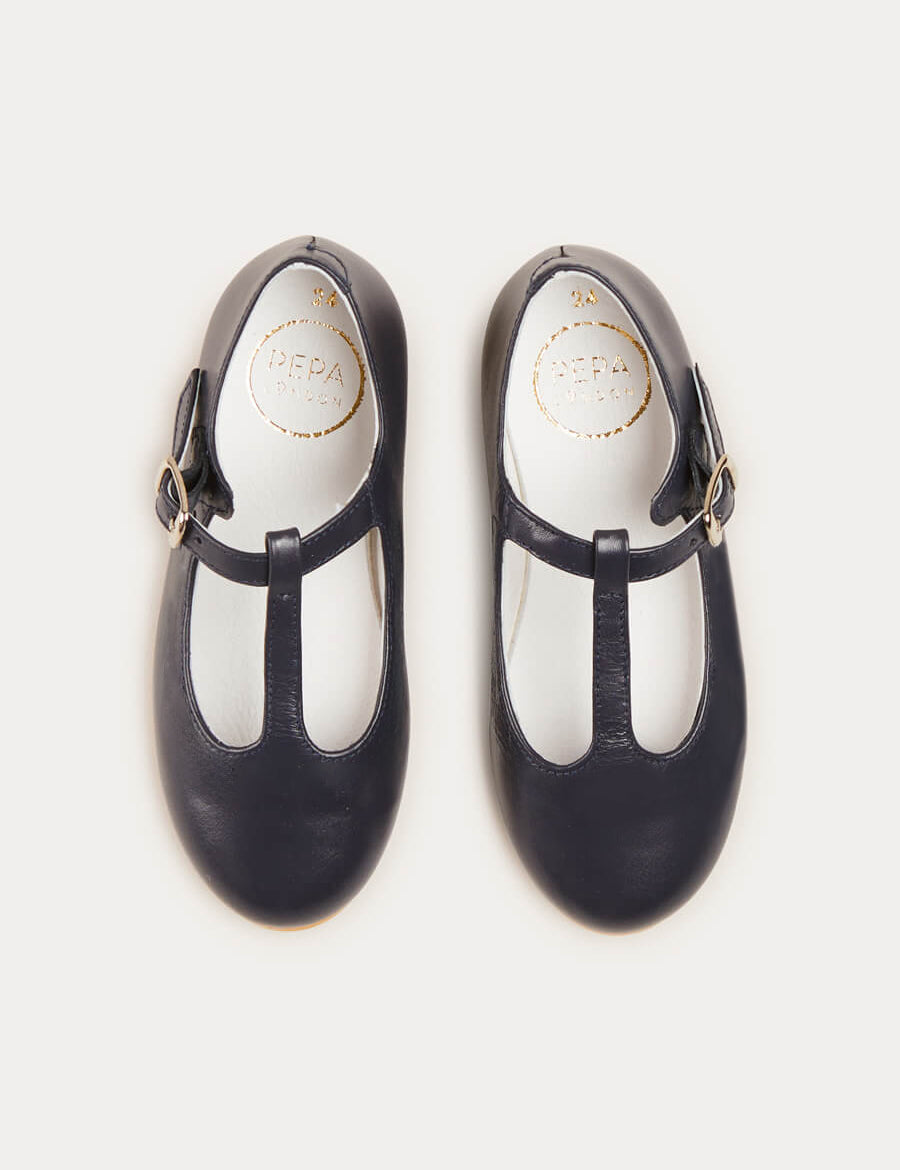 Leather Plain Charlotte Shoes in Navy (24-34EU) SHOES from Pepa London