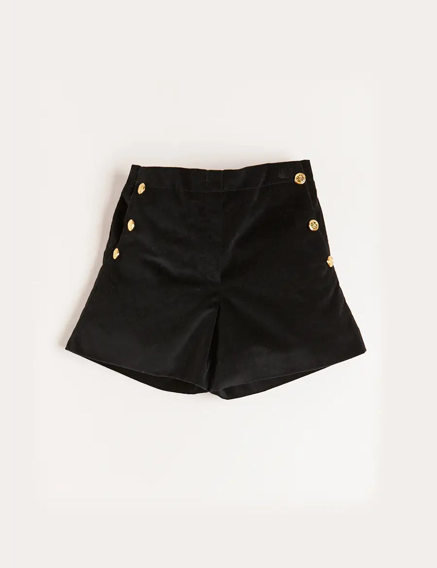 Velvet Gold Button Shorts in Black (4-10yrs) Shorts from Pepa London