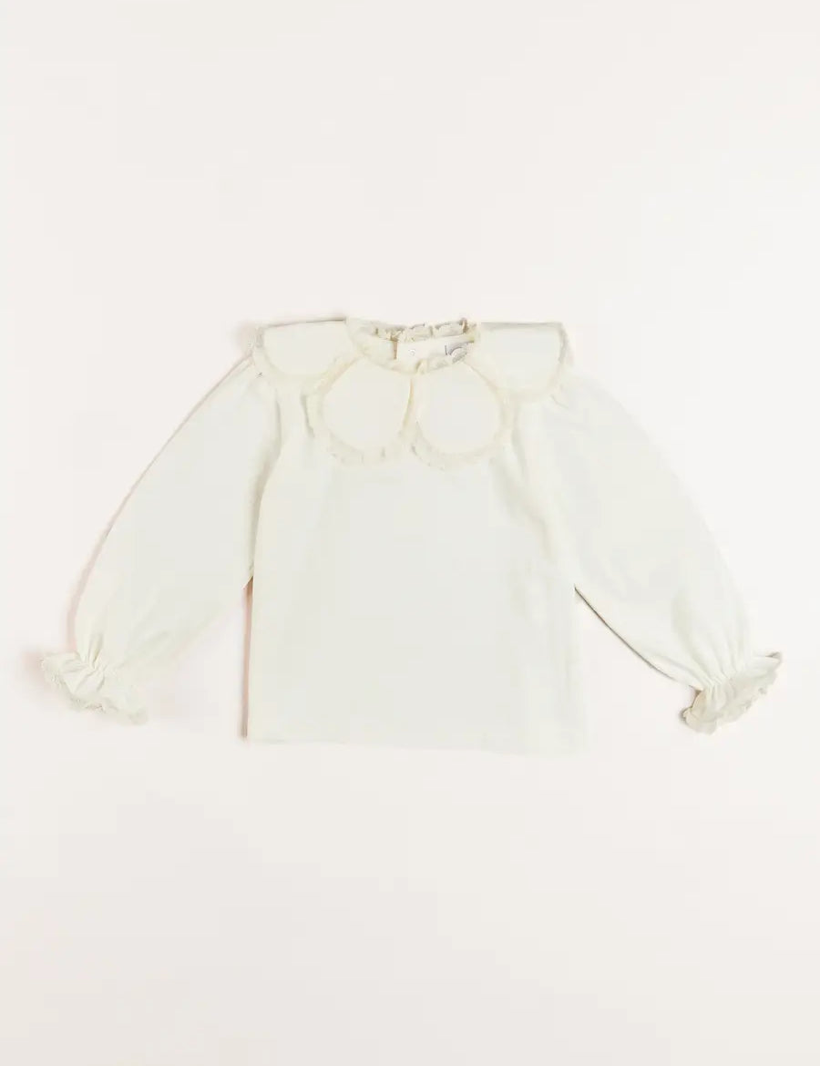 Lace Trim Petal Collar Top in Cream (3-10yrs) Tops & Bodysuits from Pepa London