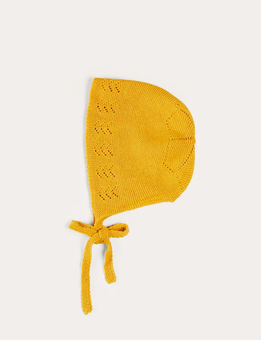 Openwork Cotton Knitted Bonnet in Mustard (S-L) BONNETS from Pepa London