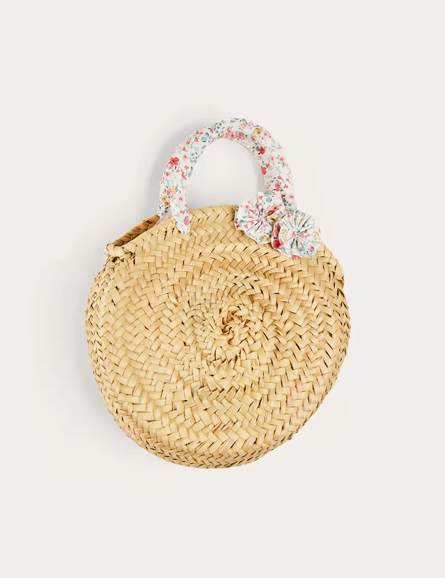 Louisa Floral Detail Raffia Bag in Coral ACCESSORIES from Pepa London